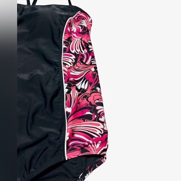 Catalina Black and Pink One Piece Swimsuit Bathing Suit Scoop Open Back 2X - Picture 3 of 5
